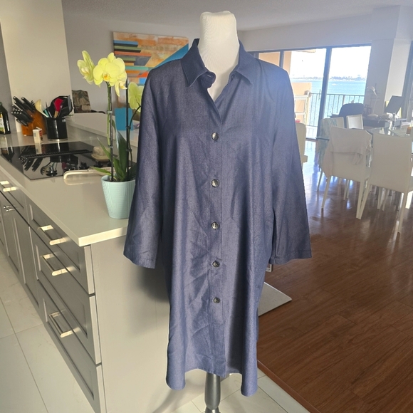 Caroline Rose Button Down 3/4 Sleeve Pocketed Shift Navy Dress XL - Picture 1 of 10